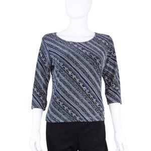 J.T.B. BLACK & WHITE BEADED 2/3 SLEEVE DRESSY TOP - SZ SMALL - NEW!!